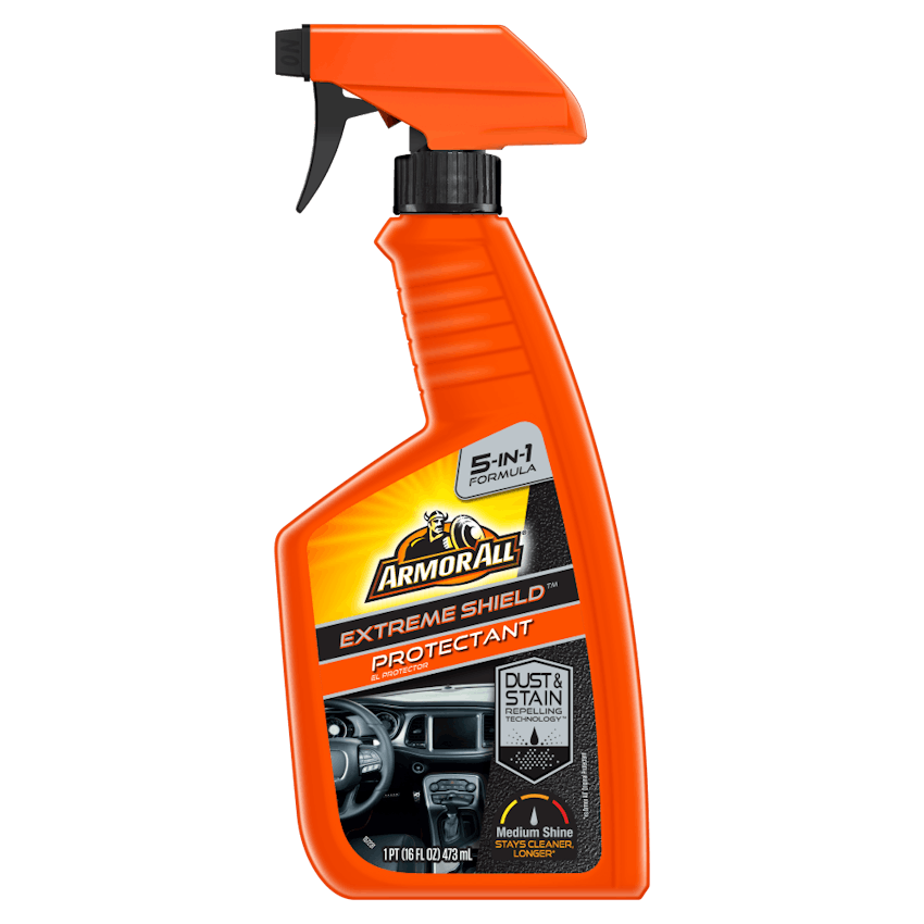 Armor All Leather Care Spray  Leather has a textured surface of its own.  To thoroughly clean your leather interior, use a product that will seep  into the cracks and pores to